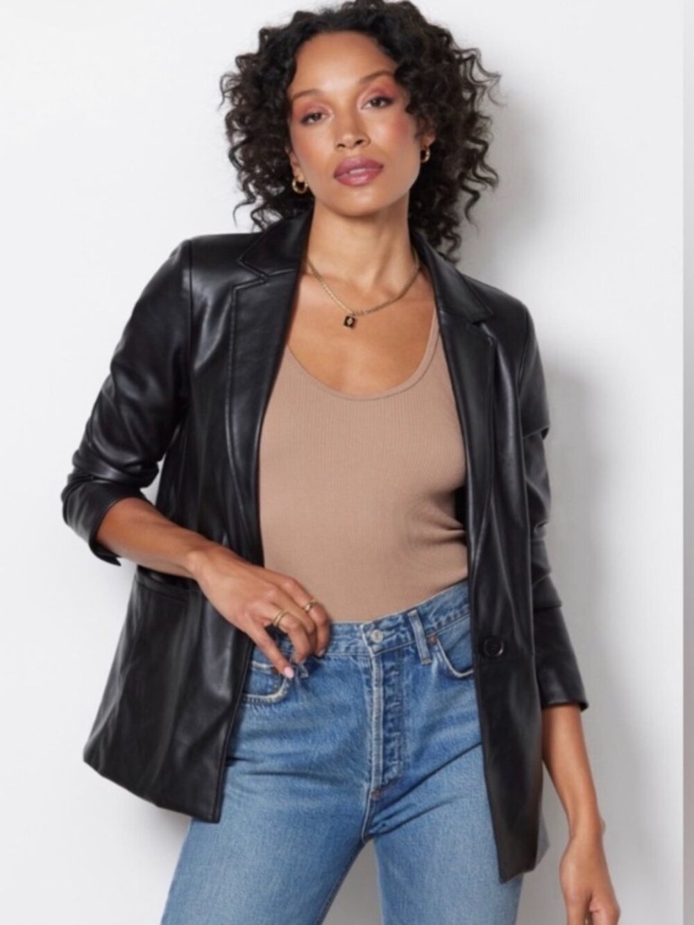 NWT Evereve Perry St. Vegan Leather One Button Blazer. Size S